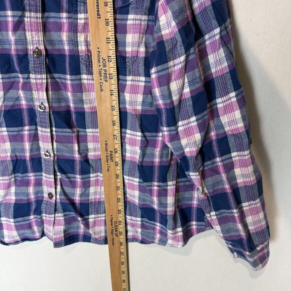 L.L. Bean Flannel Shirt Women XL Blue Pink Scotch Plaid Relaxed Casual Button-Up - Picture 10 of 11
